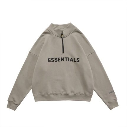 Half Essentials Zip High Collar Loose Hoodie