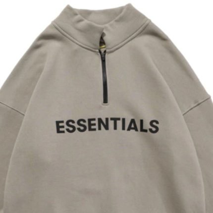 Half Essentials Zip High Collar Loose Hoodie