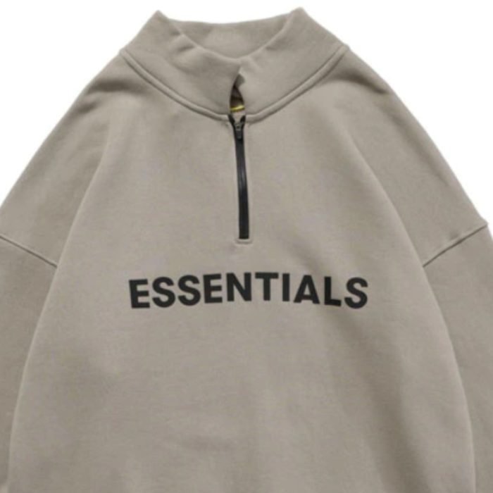 Half Essentials Zip High Collar Loose Hoodie